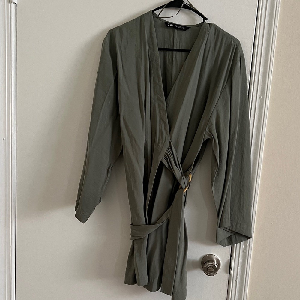 Zara Khaki Green Belted Dress